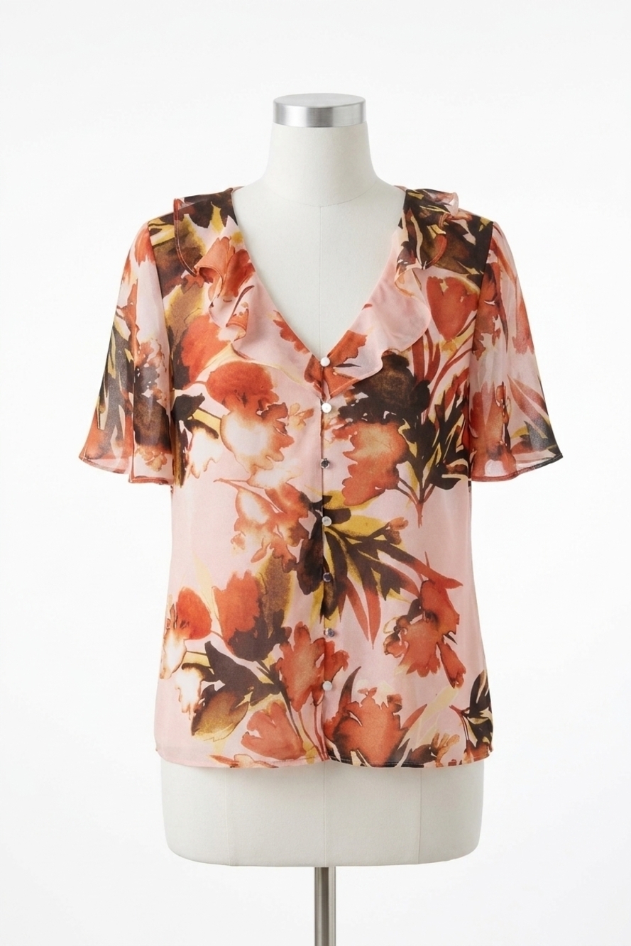 NEW CALVIN KLEIN women's ramona button down blouse in pink pepper multi